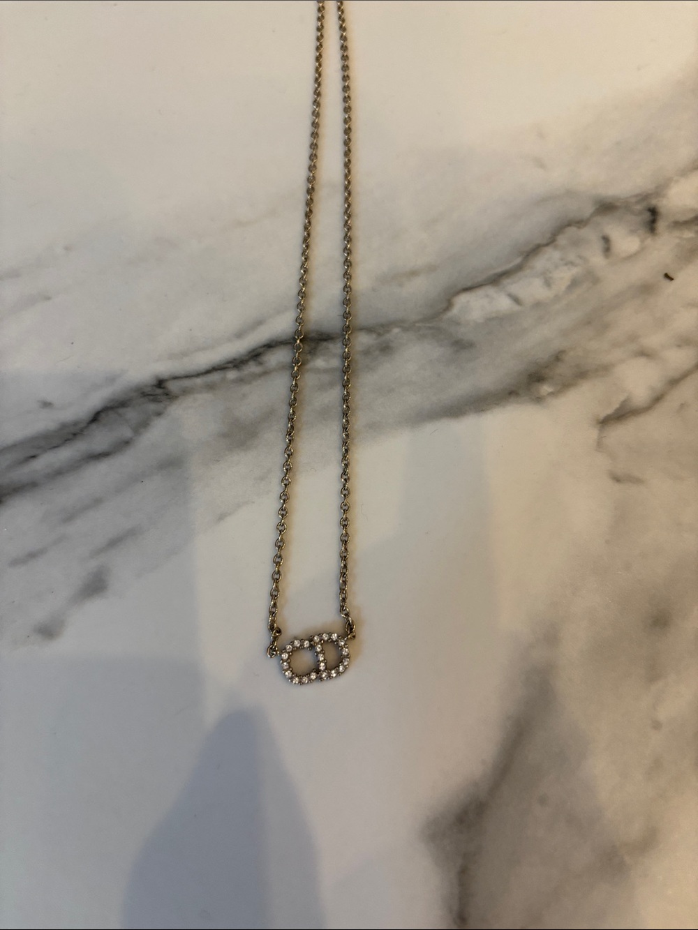 Dior Gold-Tone Crystal CD Pendant Necklace - Women Jewelry